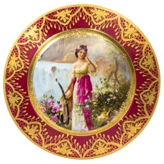 Antiker Wiener Porzellan Kabinettteller Marke Bidenschild:: 1860