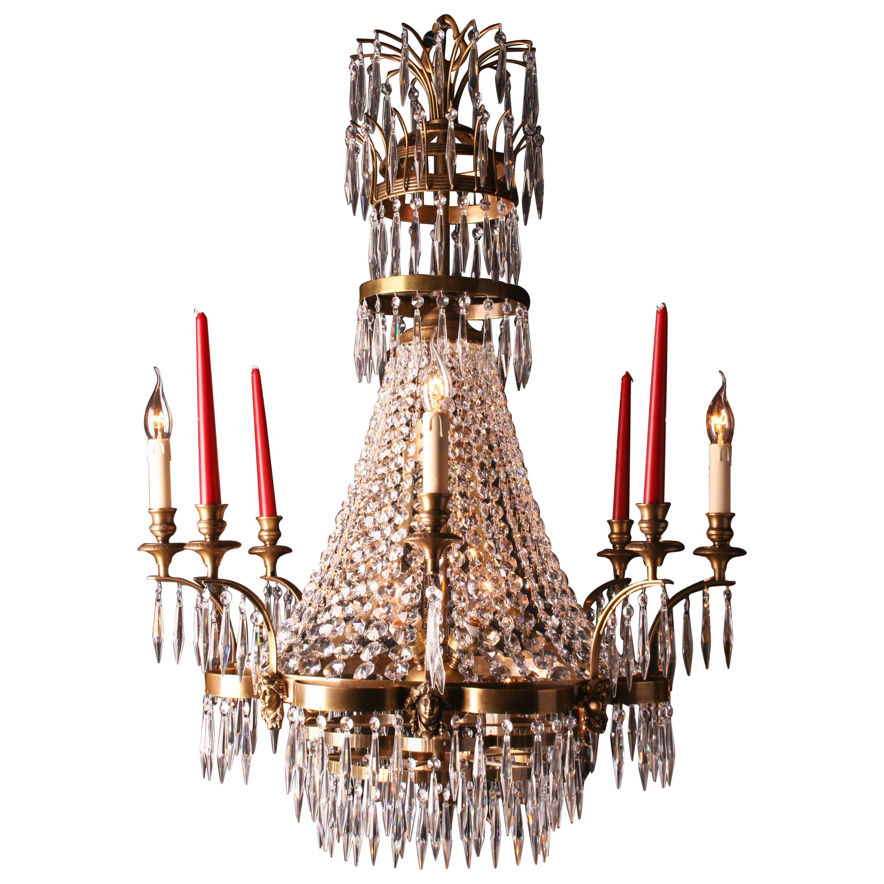 Large Swedish Ceiling Chandelier in Classicist Style