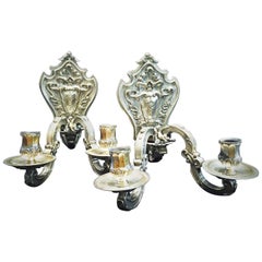 A Pair of Heraldic Silver Wall Sconces for Amadeo I, King of Spain, 19th Cent.