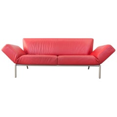 COR Designer Sofa Red Leather Two-Seat Couch Function Modern