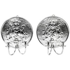 Early 20th Century Pair of Silver Plated Brass Sconces Wall Lights