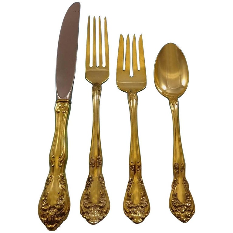 Chateau Rose Gold by Alvin Sterling Silver Flatware Service Set 6 Vermeil  24 Pcs For Sale at 1stDibs