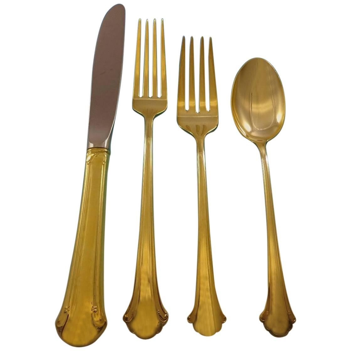 Chippendale Gold by Towle Sterling Silver Flatware Service Set 6 Vermeil 24 Pcs For Sale