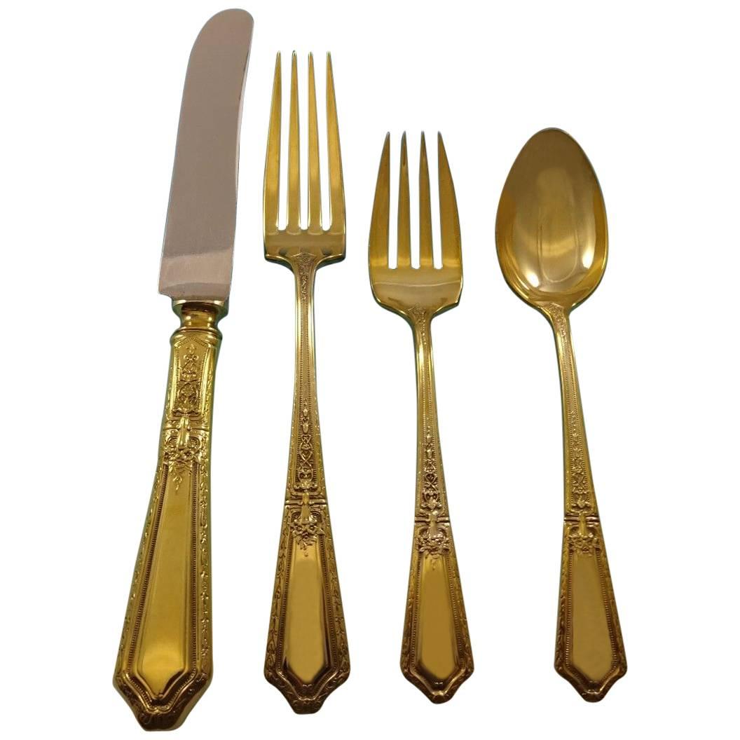 D'Orleans Gold by Towle Sterling Silver Flatware Service Set 8 Vermeil 32 Pieces For Sale