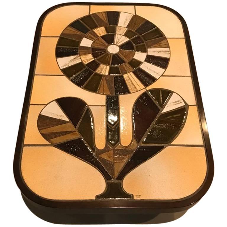 French Mid-Century Coffee Table Signed by Roger Capron For Sale