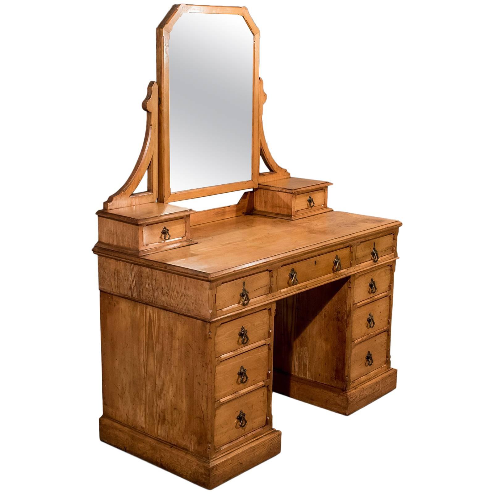 Oak Gothic Dressing Table Vanity Chest Quality English Victorian, circa 1880