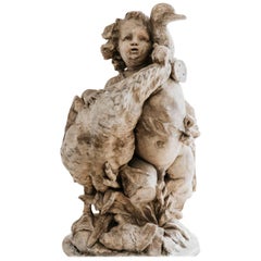 19th Century French Plaster Statue, Angel and Swan