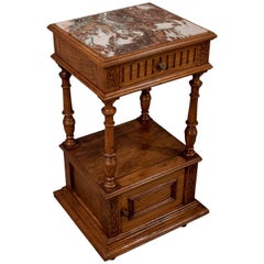 Antique Quality Marble Oak French Bedside Cabinet Nightstand Pot Cupboard