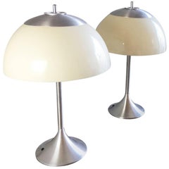 Pair of 1960s Italian Mid-Century Modern Brushed Chrome Table Lamps