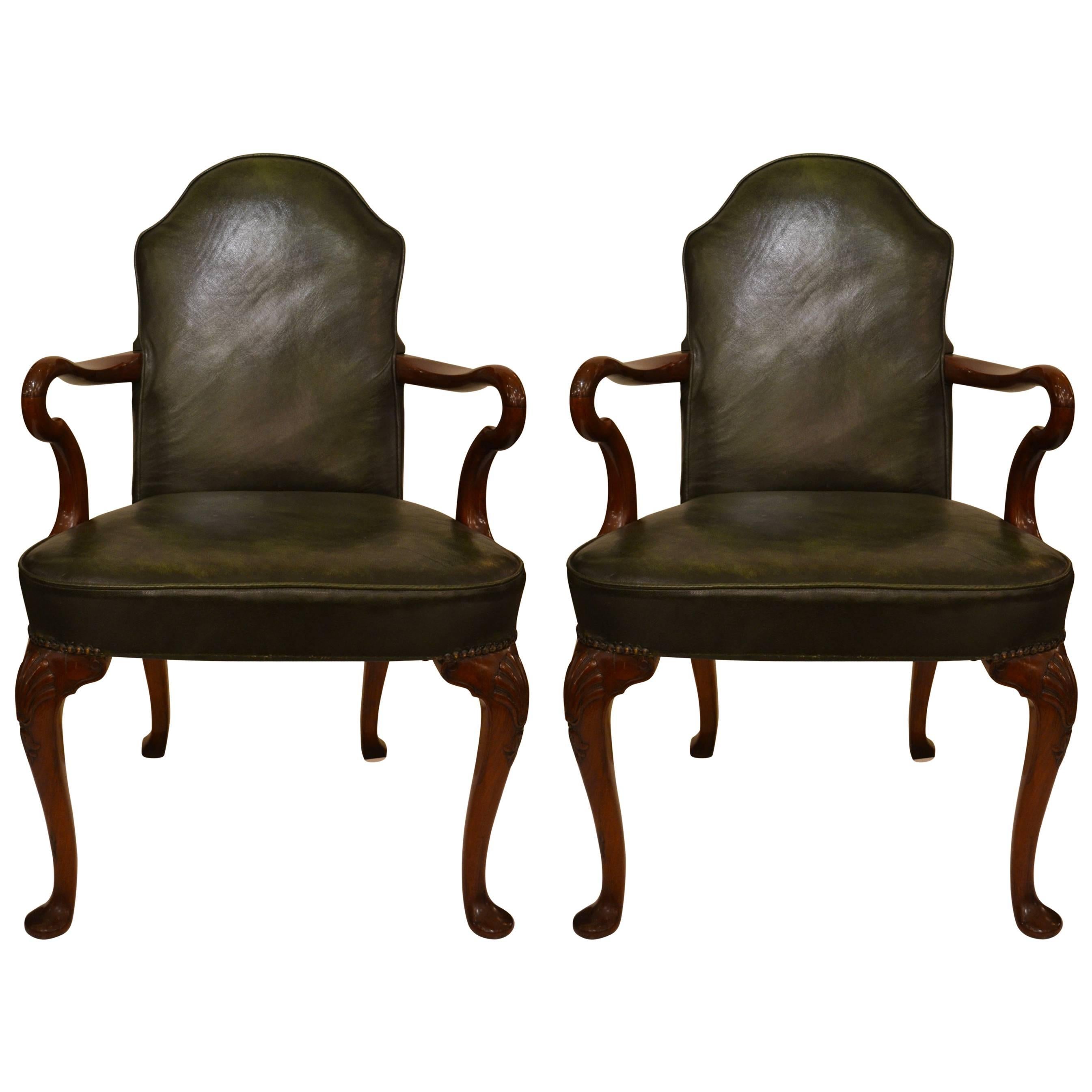 Pair of Antique Leather English Armchairs