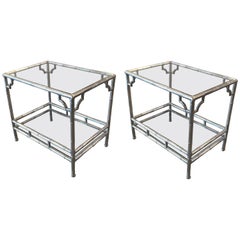 Pair of Cast Aluminum and Glass End Tables 2