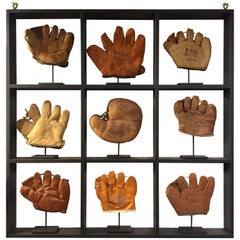 Rare Vintage Miniature Children's Set of Nine Custom Framed Baseball Gloves Mitt