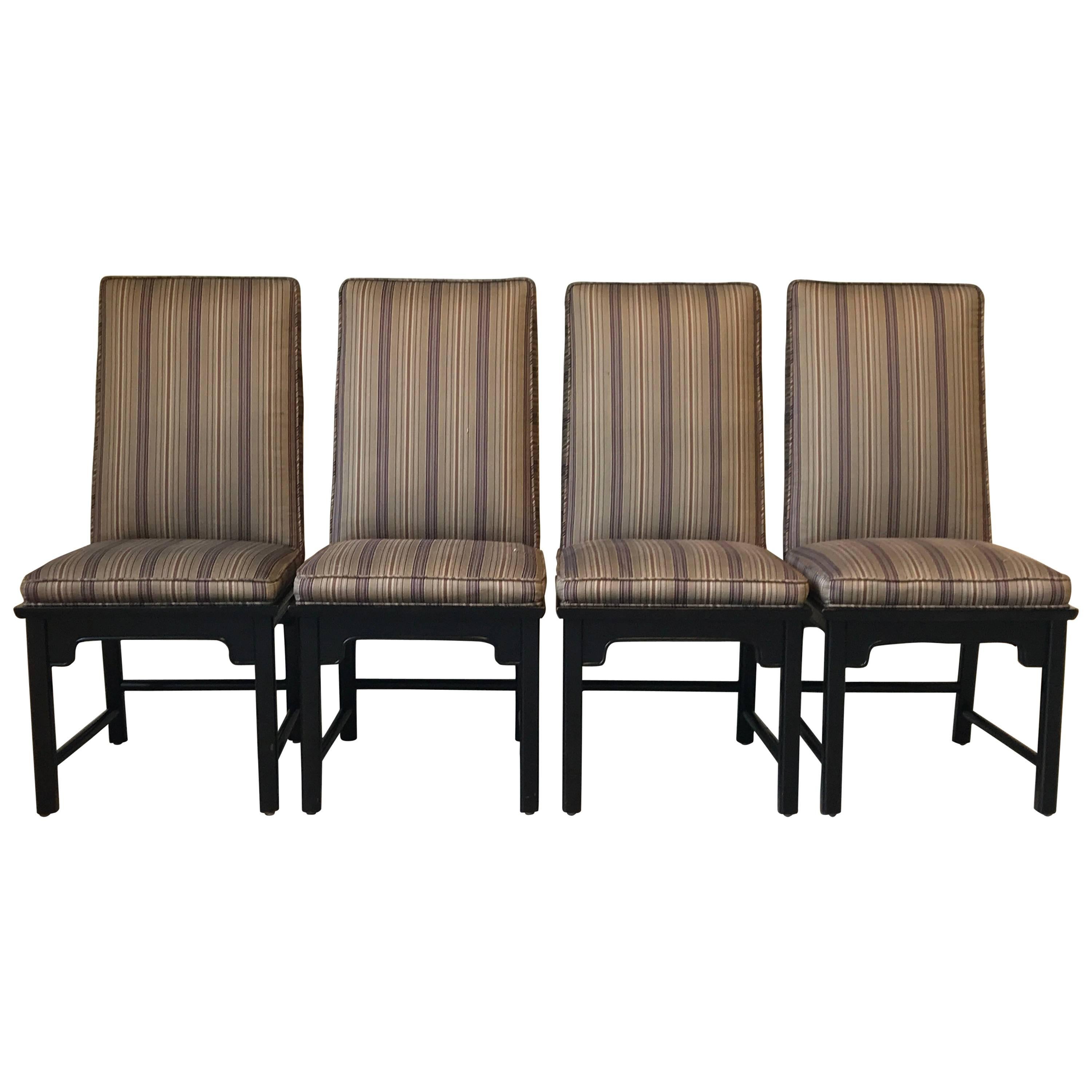 1980s Century Furniture Ming Style Black Dining Chairs, Set of Four