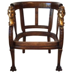 19th Century French Empire Side Chair with Gilded Sphinx Head Arms