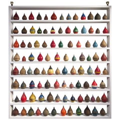 Collection of 100 Antique Spinning Tops in a Custom Shadow Box Frame