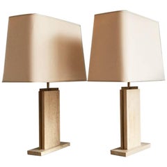 Pair of Belgian 1970s Travertine Marble Lamps by Camille Breesch