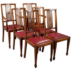 Set of Six Mahogany & Leather Dining Chairs Sheraton English Edwardian