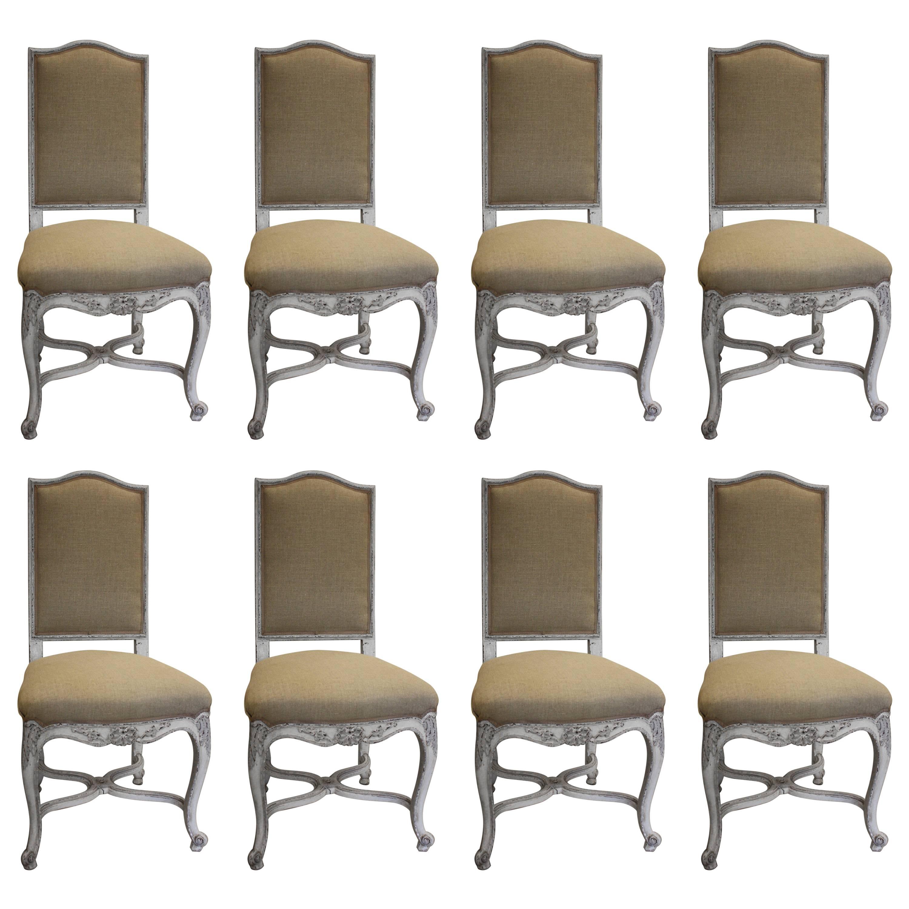 Set of Eight Painted French Dining Chairs