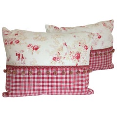 Pair of 19th Century French Toile de Jouy and Kelsch Accent Pillows