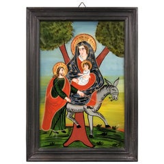 Reverse Glass Painting of The Holy Family, "The Flight to Egypt"