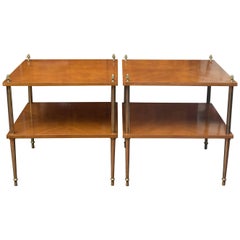 Pair of Mid-20th Century Walnut and Brass Side Tables in Maison Jansen Style