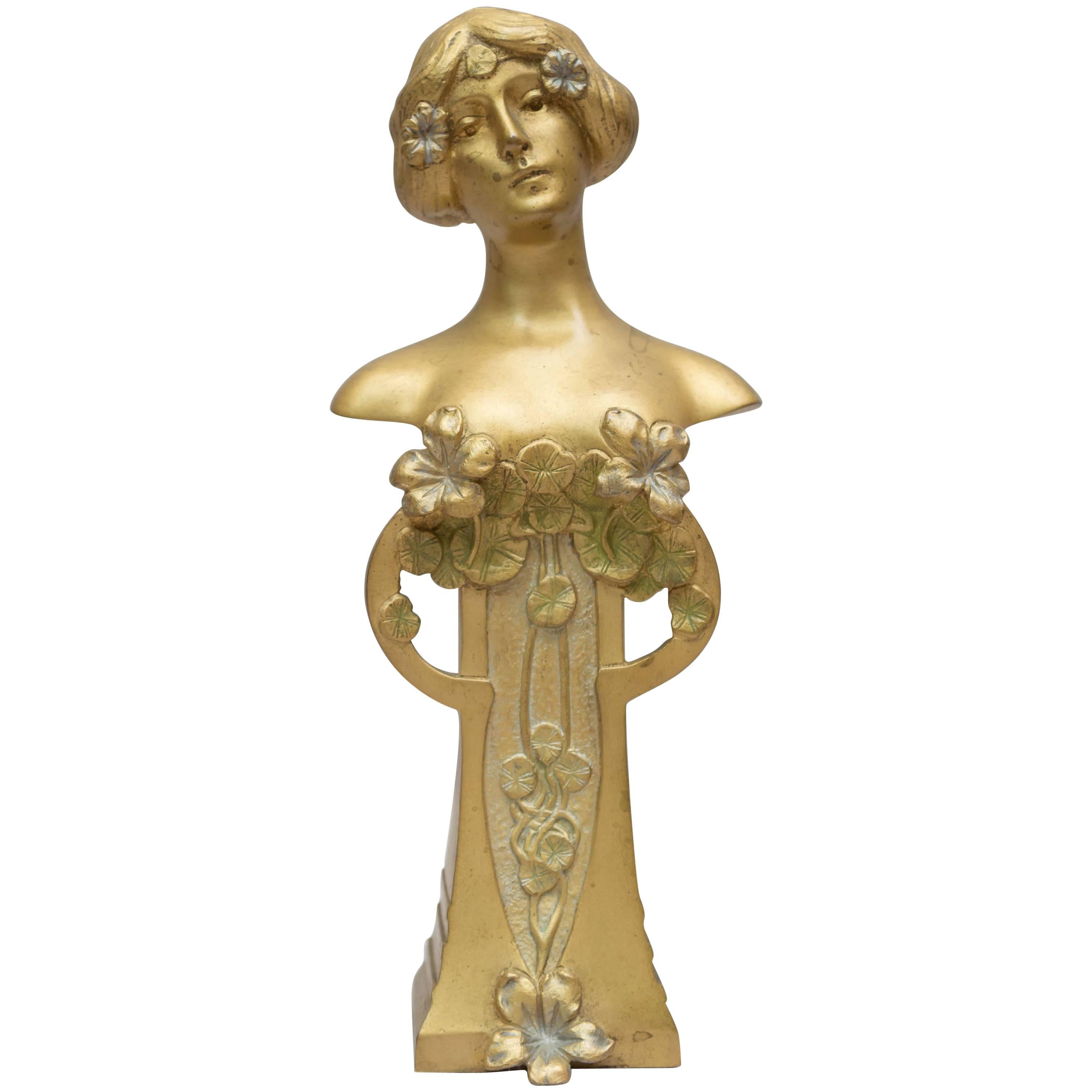 Art Nouveau/ Vienna Secessionist Gilt Bronze Bust, Charles Korschann