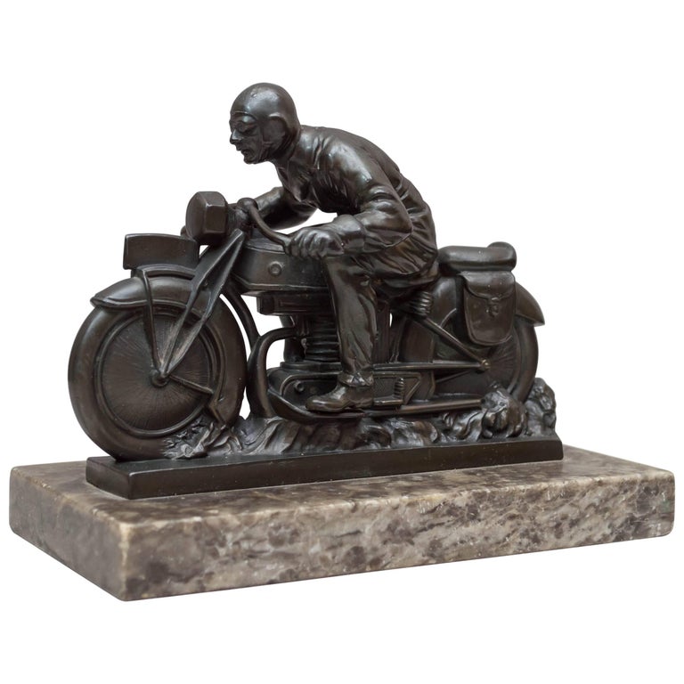 Antique Motorcycle and Rider Statue at 1stDibs motorcycle statue