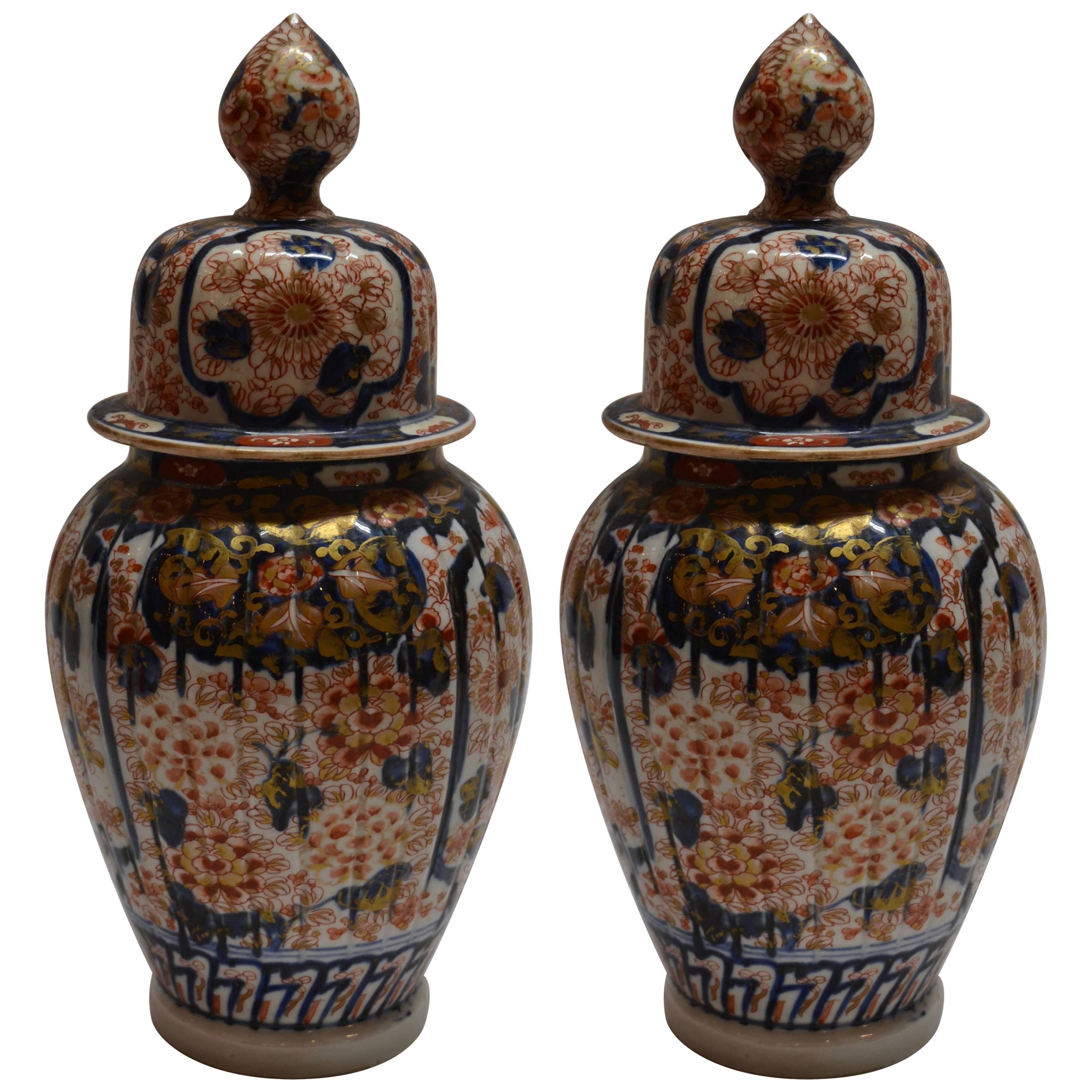 Pair of Antique Imari Vases and Covers