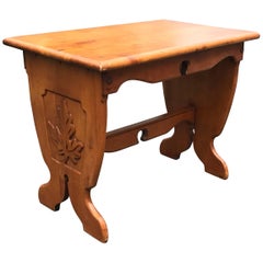 1940s English Oak Side Table with Hand-Carved Leaf Motif