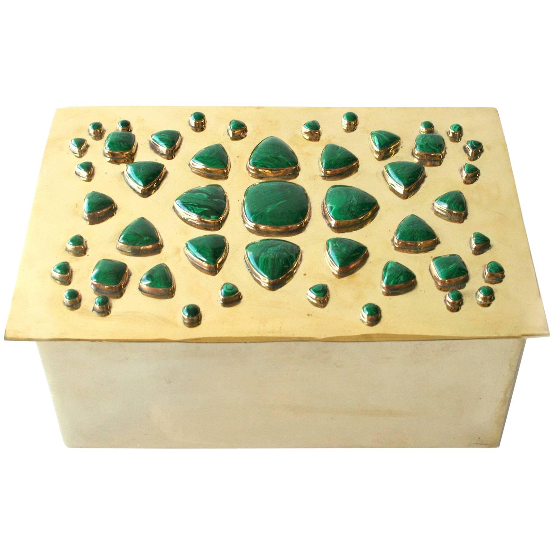 Brass Box with Cabachon Malachite Stones