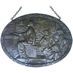 19th Century Relief Bronze Masterpiece with Cherubs in a Barrel-Organ