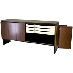 Custom Granite Sideboard by Paul McCobb for Calvin in Walnut and Black Lacquer