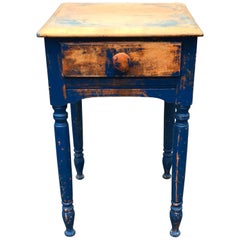 19th Century English Oak Hand-Painted Blue Distressed Side Table 19th Century English Oak Hand-Painted Blue Distressed Side Table