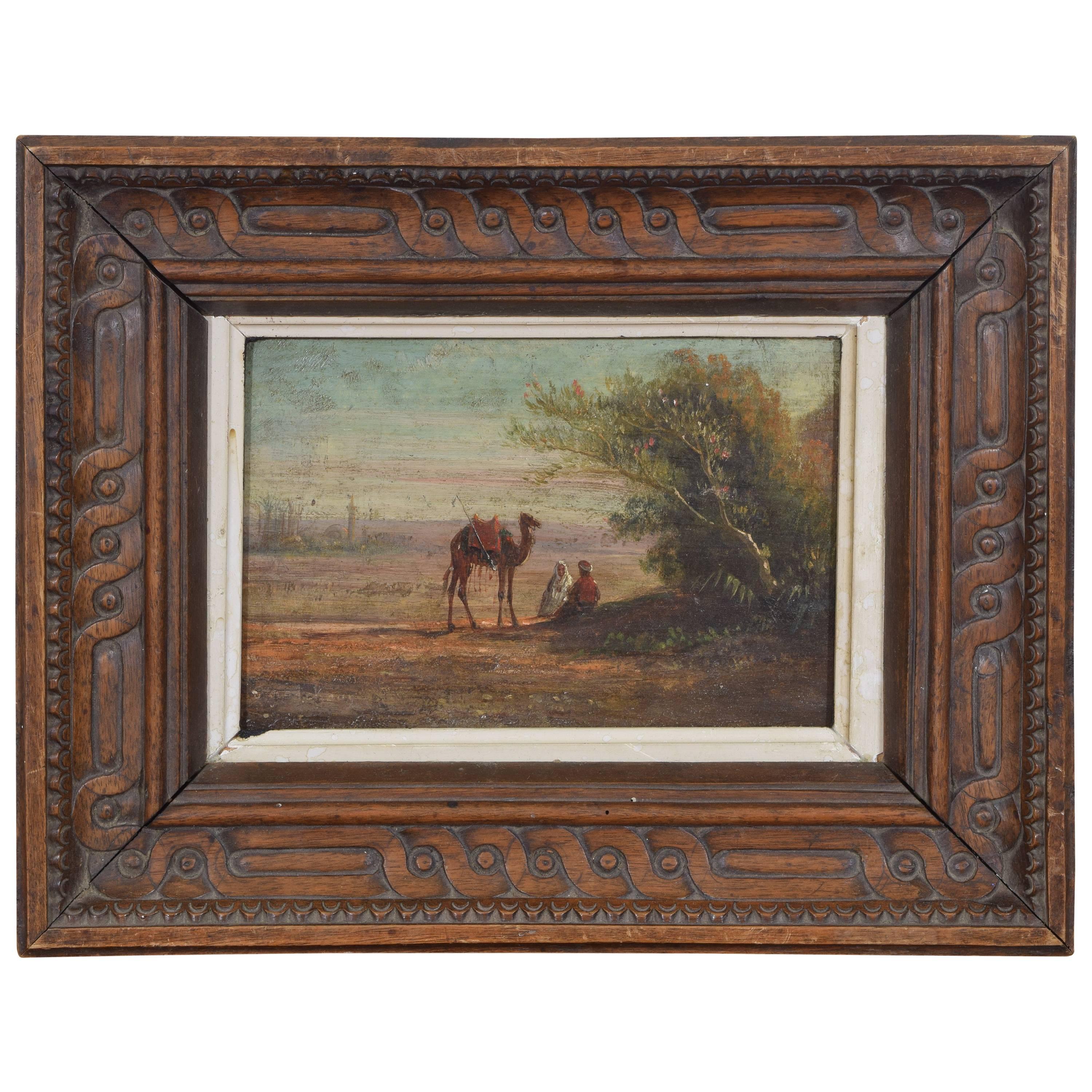 Oil on Wooden Panel in the Orientalist Style, Carved Wooden Frame