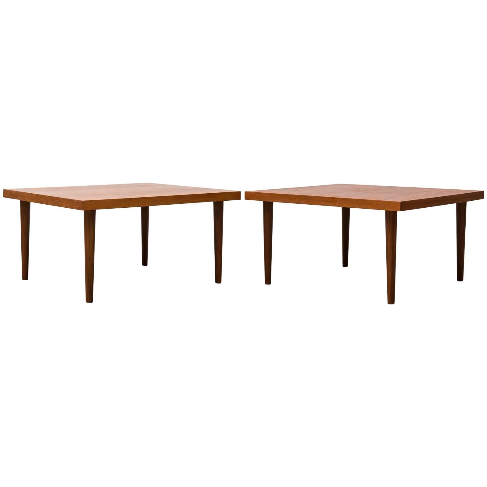 Handsome Pair of Square Teak Side or Coffee Tables