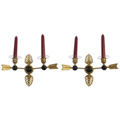 Pair of Gilt and Patinated Bronze Empire Sconces