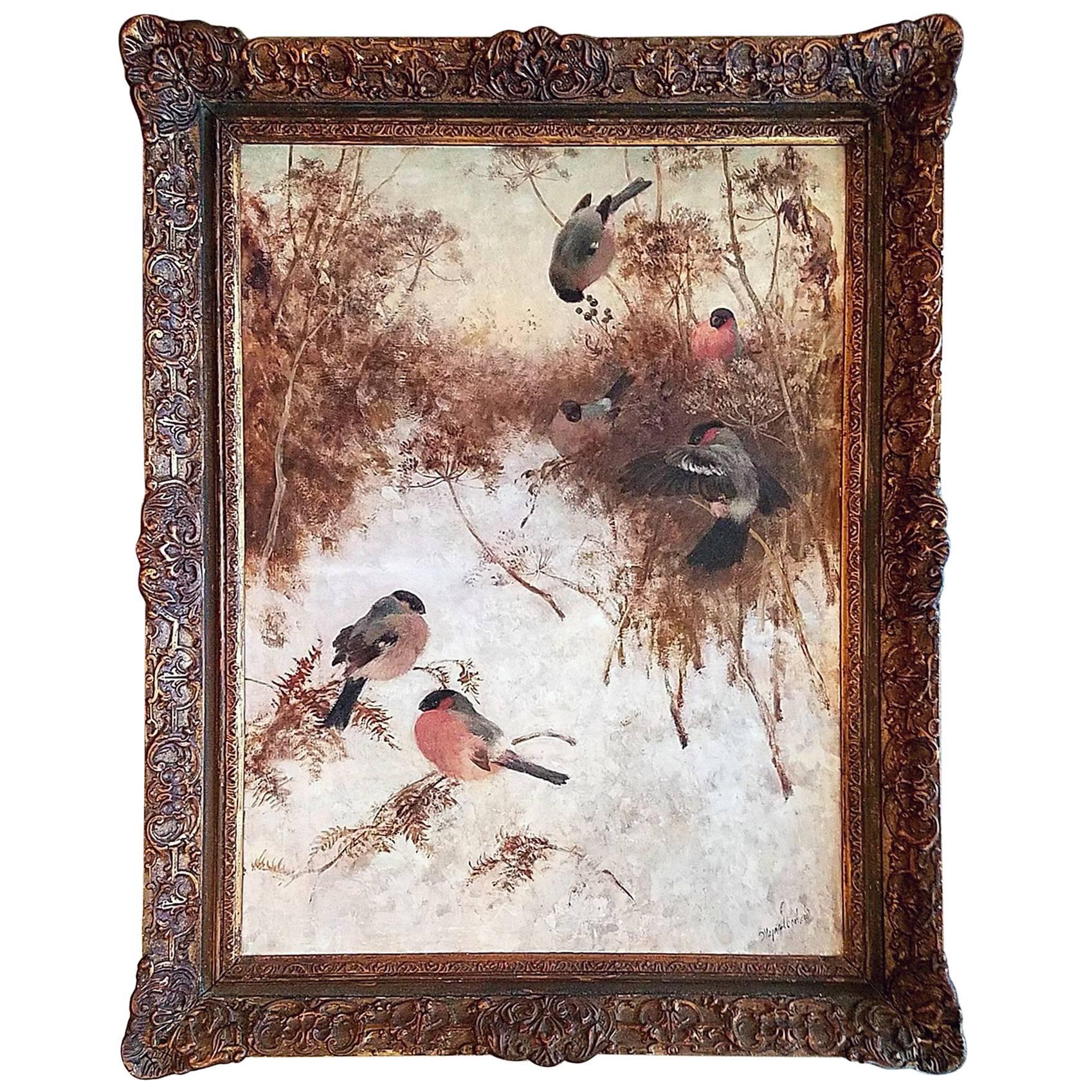20th Century Original Oil by German Born Kurt Meyer-Eberhardt of Birds in Snow For Sale