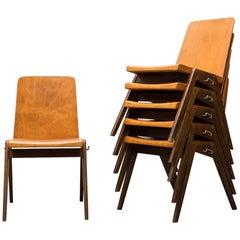 Vintage Stacking Roland Rainer Style Two-Toned Stacking School Chairs