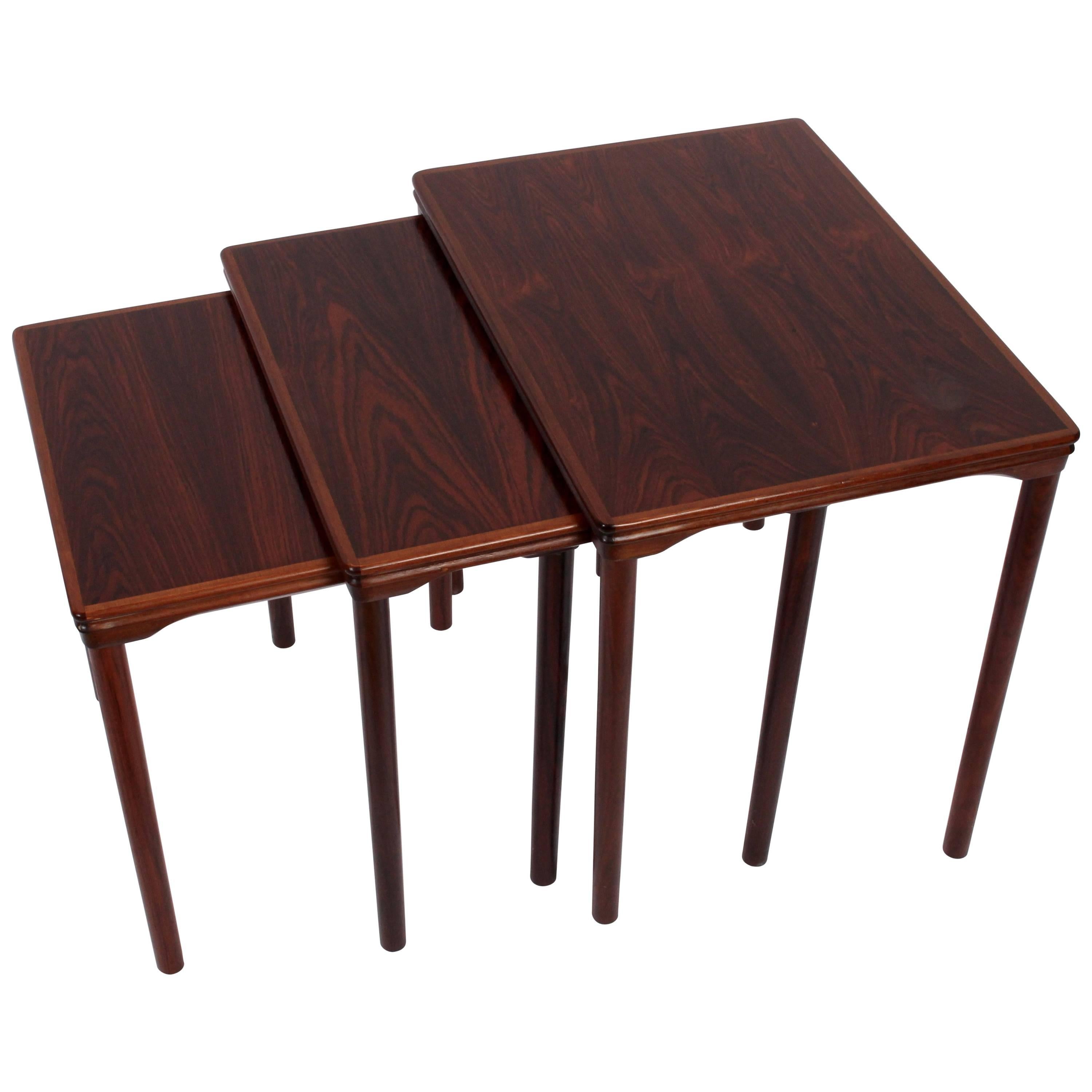 Scandinavian Modern Set of Three Danish Modern Solid Rosewood Stacking Tables, Circa 1960