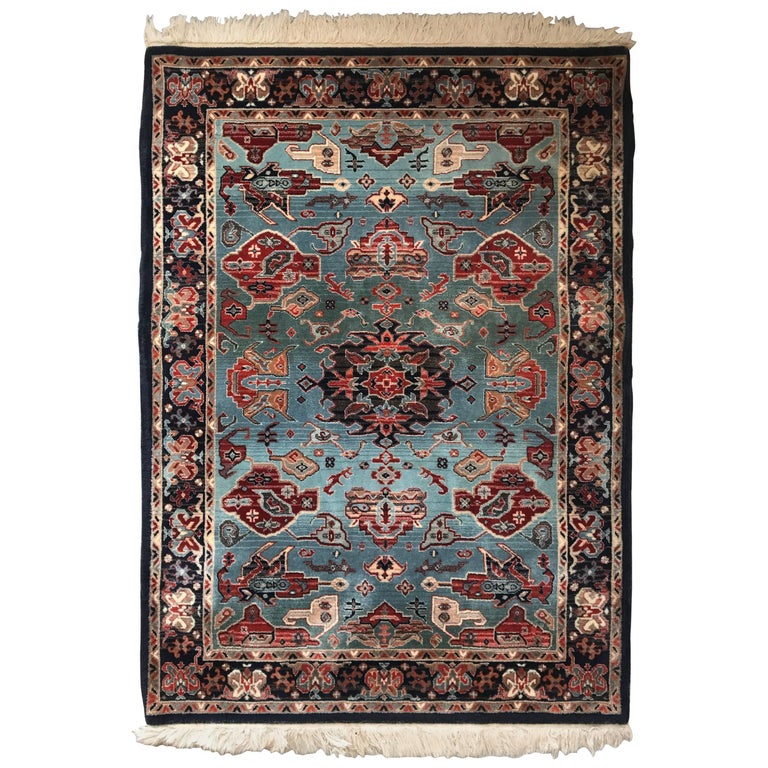 1930s Turkish Red White And Blue Hali Rug With Fringe For At 1930s Turkish Red White And Blue Hali Rug With Fringe For