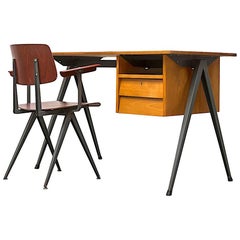 Prouve Inspired Industrial Desk and Chair Set