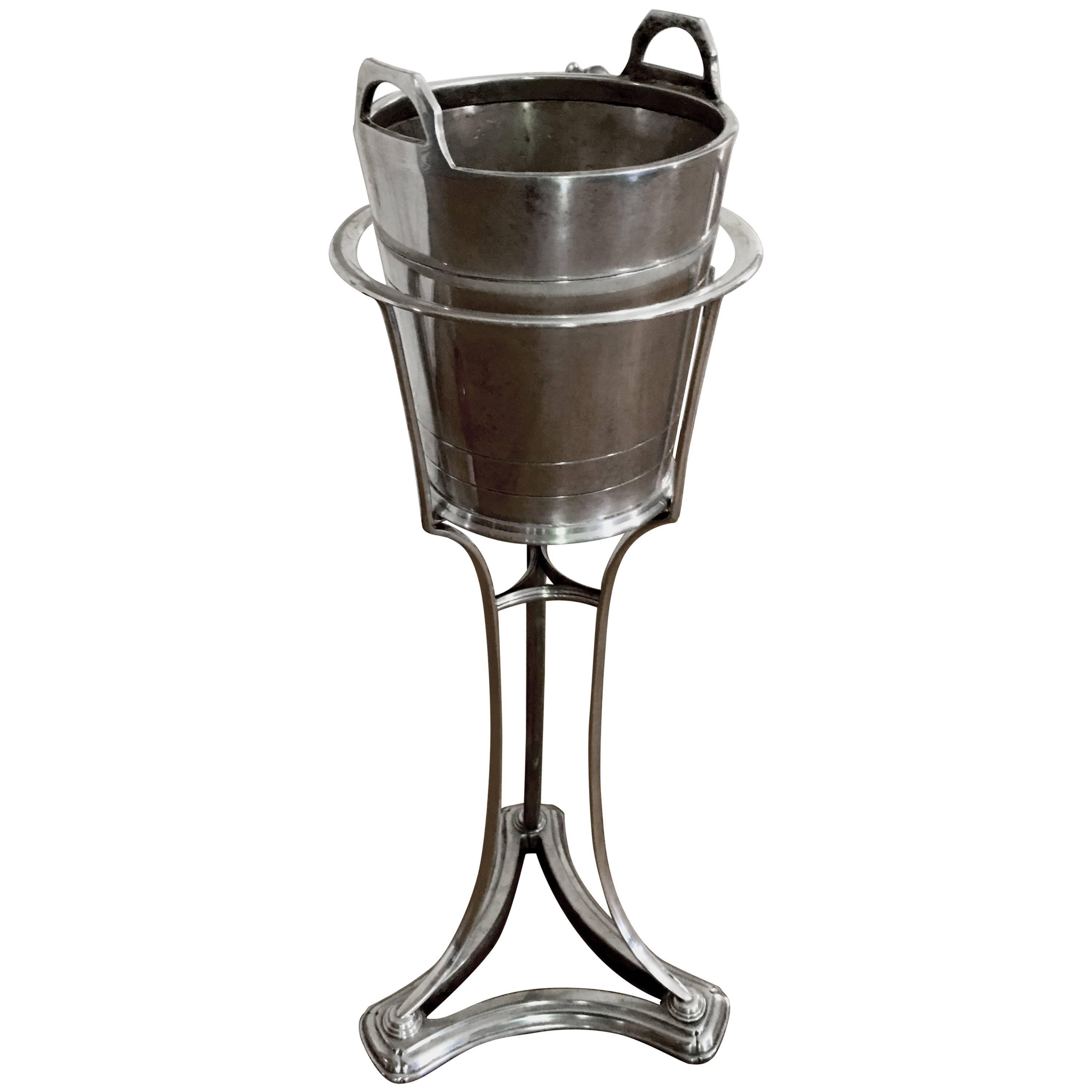 Silver Plate Ice Champagne Wine Bucket/cooler in Stand