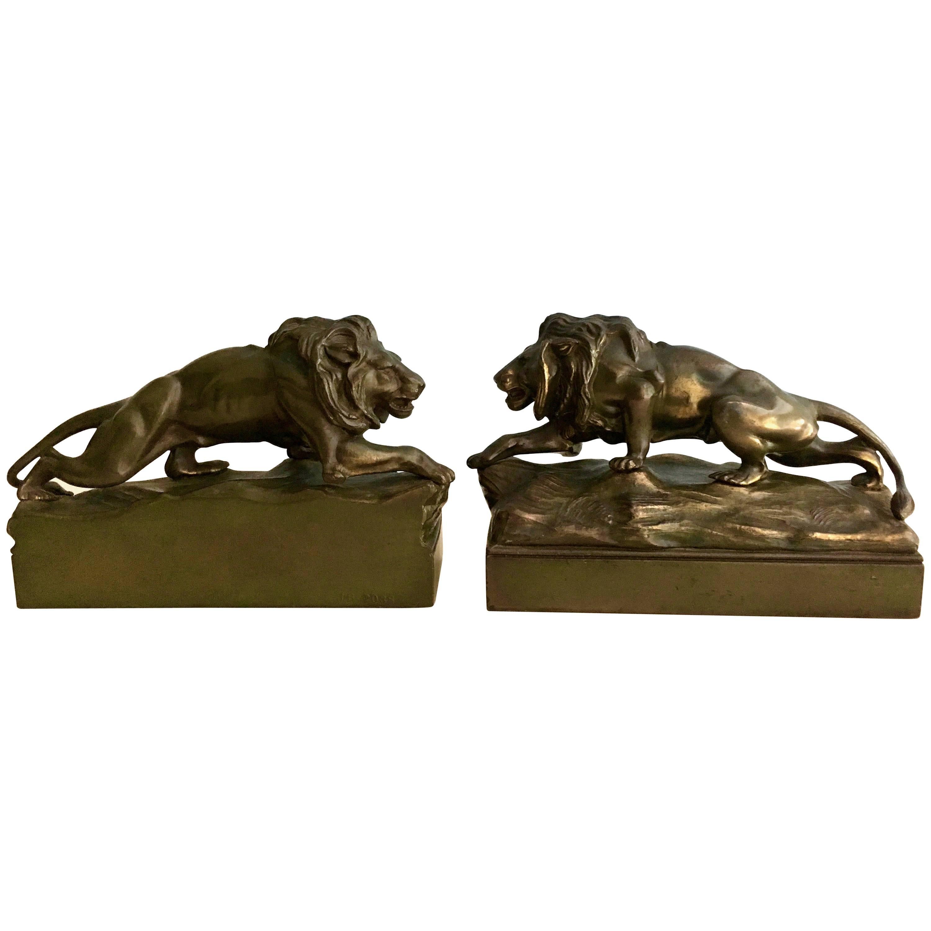 Pair of Bronze Lion Bookends Sculptures