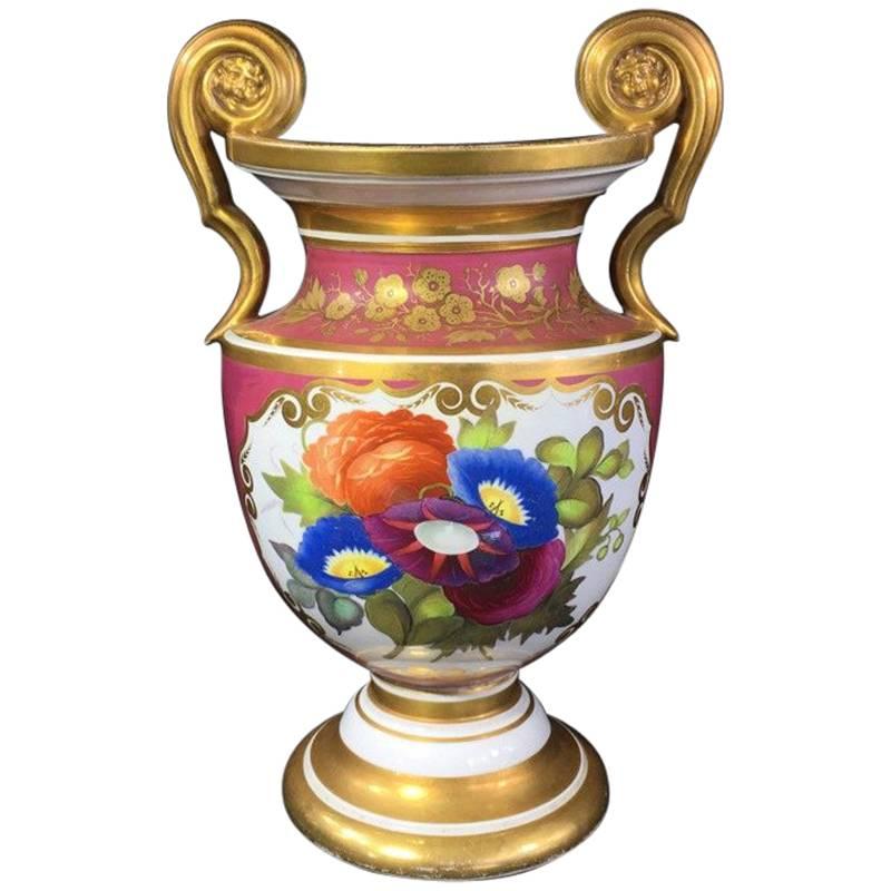 Porcelain Classical Vase with Superb Flower Panels Claret Ground, circa 1825 For Sale