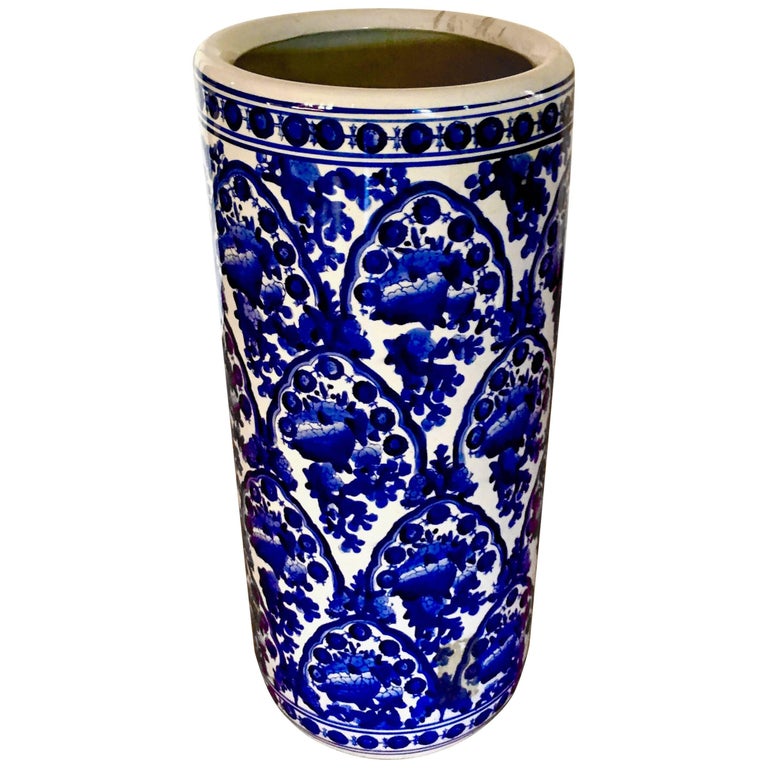 Blue Ceramic Umbrella Stand at 1stDibs