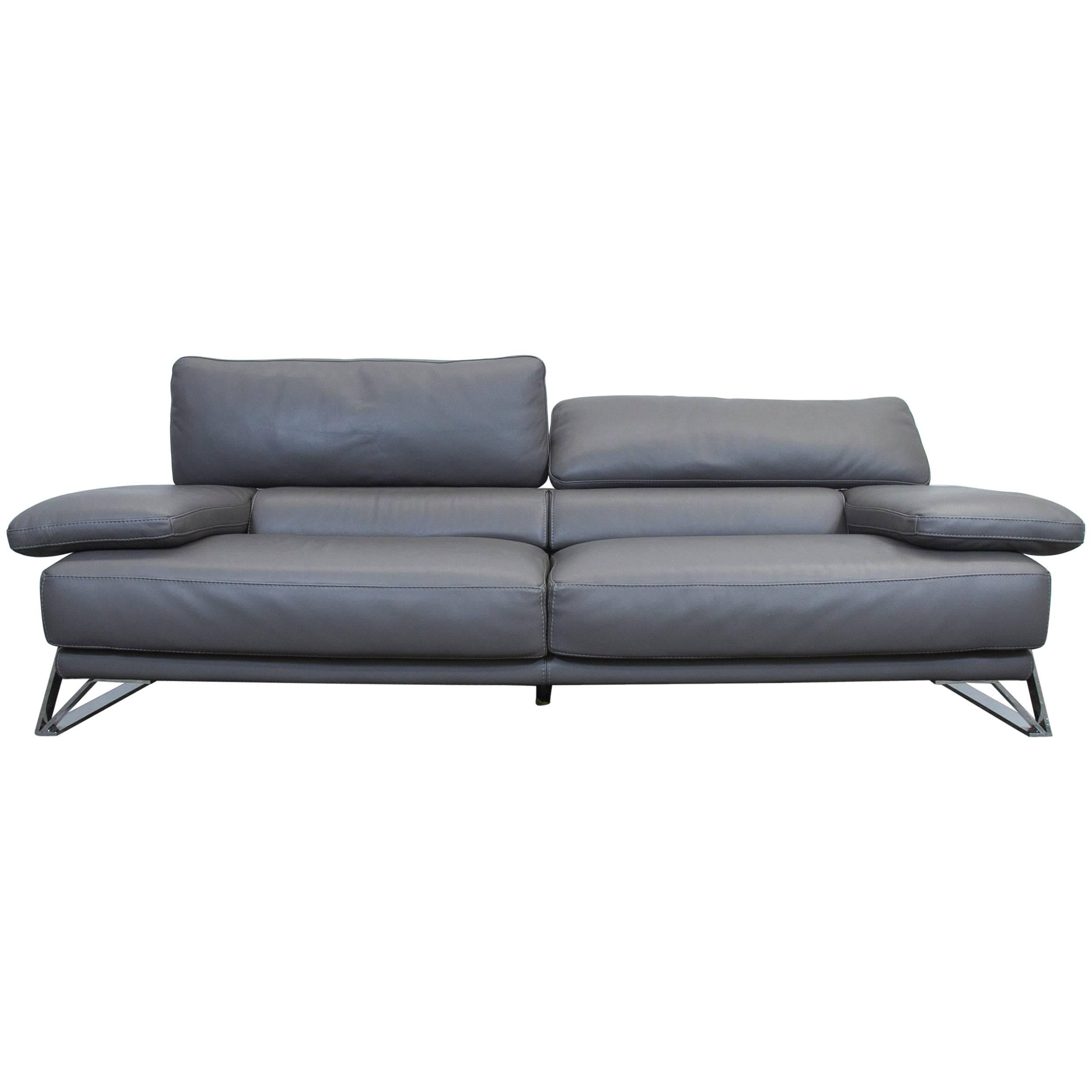 Roche Bobois Designer Sofa Grey Leather Three-Seat Couch Function Modern
