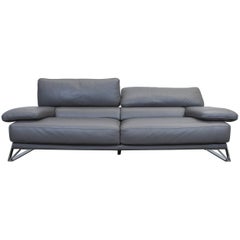 Roche Bobois Designer Sofa Grey Leather Three-Seat Couch Function Modern