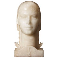 Vintage Art Deco Style Continental Carved Alabaster Bust Depicting an Oriental Lady