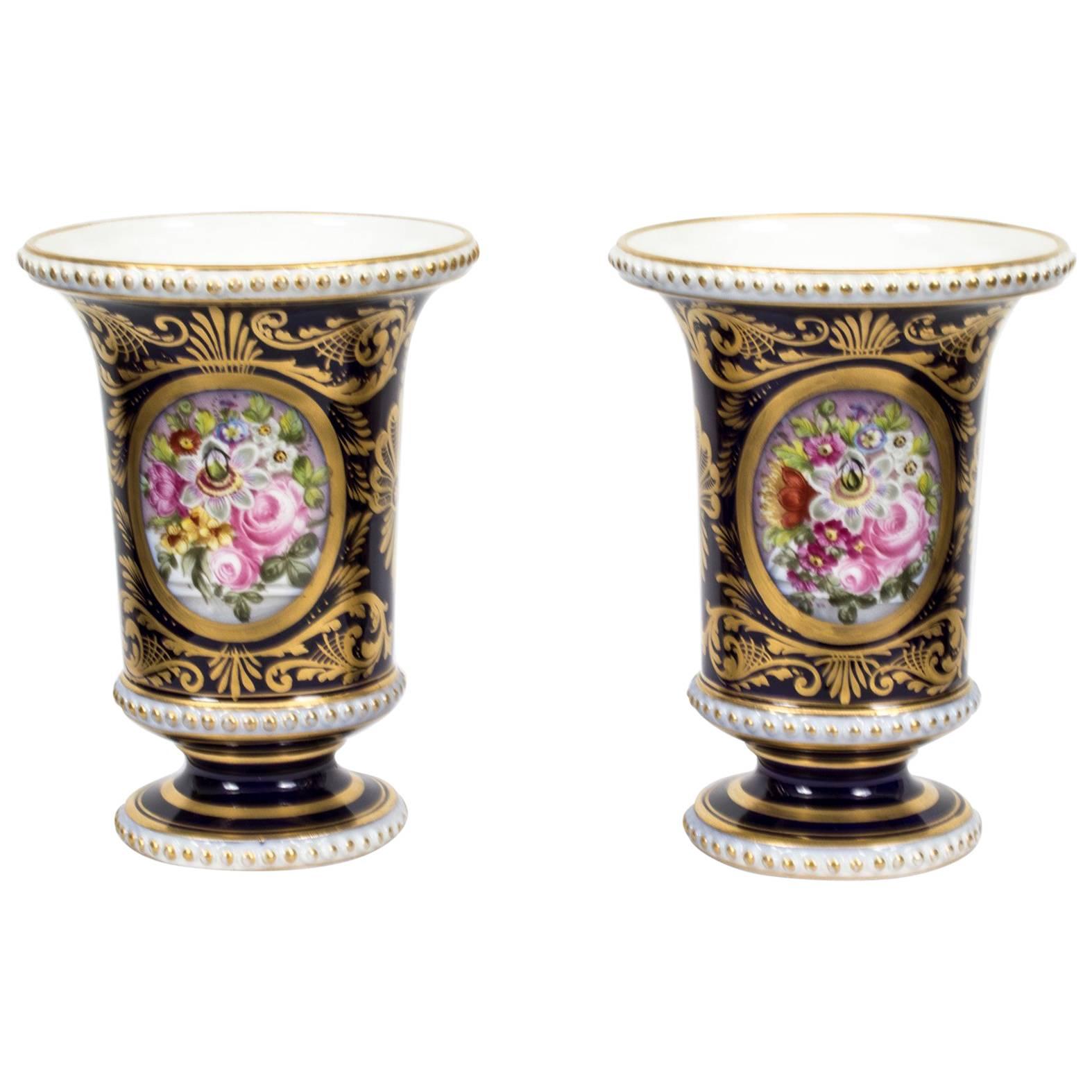 Antique Pair of Royal Blue Derby Spill Vases, circa 1900