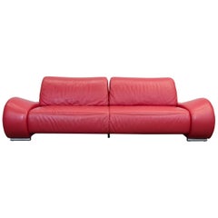Hummel Designer Leder-Sofa Rote Dreisitzer- Function Couch Modern